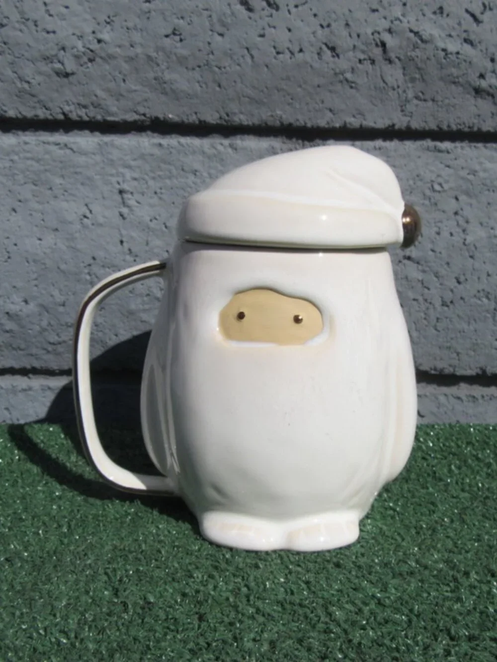 Set of 2 West Elm Yeti Figure Coffee Mugs w/ Lids Abominable Snowman